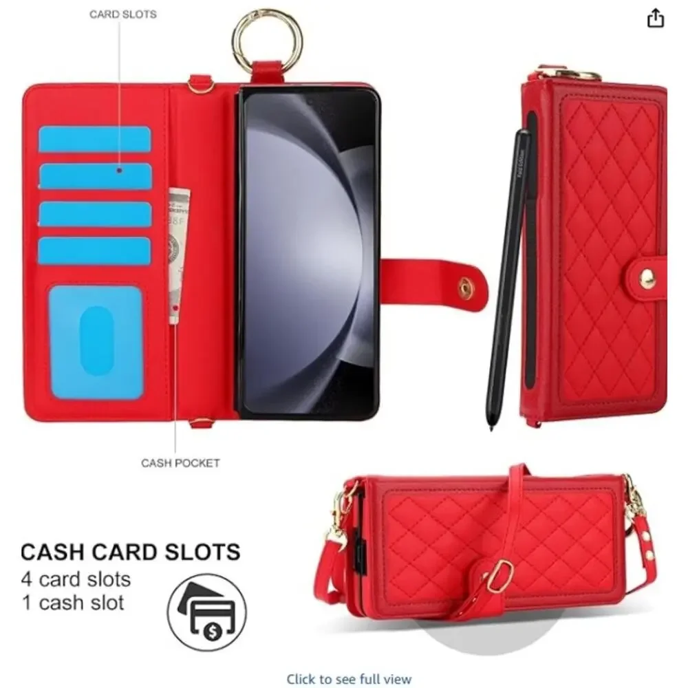Asuwish Galaxy Z Fold 7 Crossbody Wallet Case RFID S Pen Holder Card Slots Red